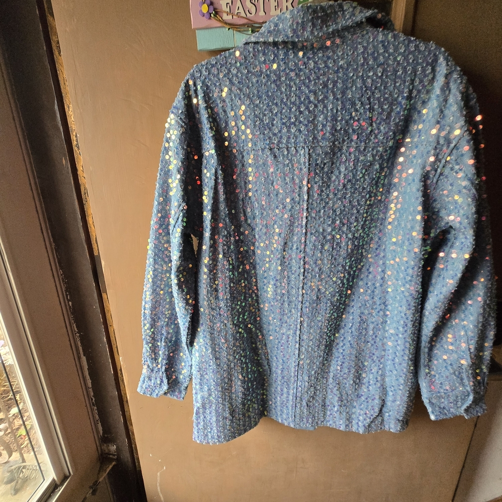 Hot & Delicious Blue Iridescent Sequin Jacket - Picture 2 of 9